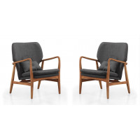 Manhattan Comfort 2-AC015-CC Bradley Charcoal and Walnut Linen Weave Accent Chair (Set of 2)